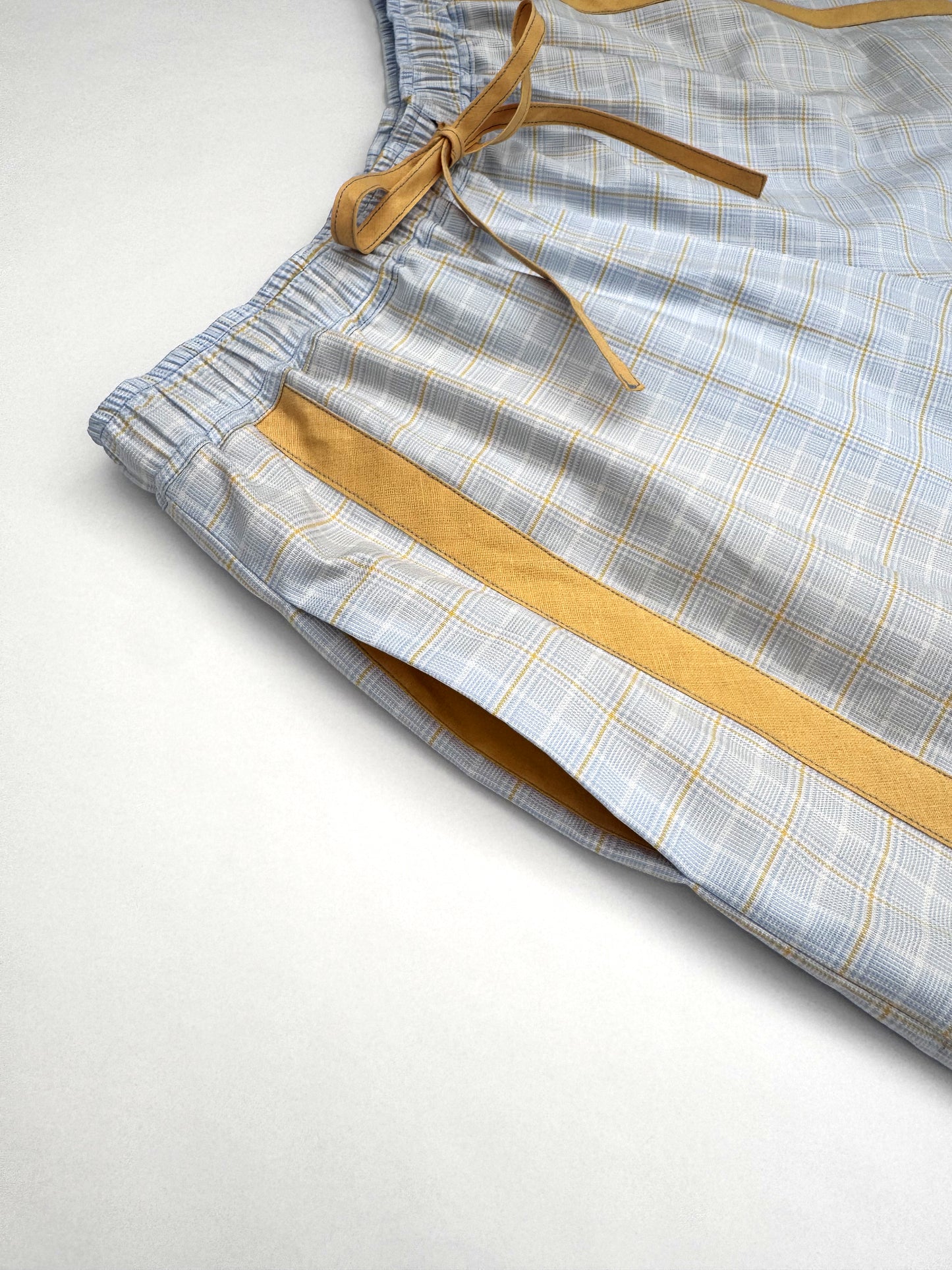 SANDRA SHORT - LIGHT BLUE CHECKS & YELLOW STRIPE - MAAT 2