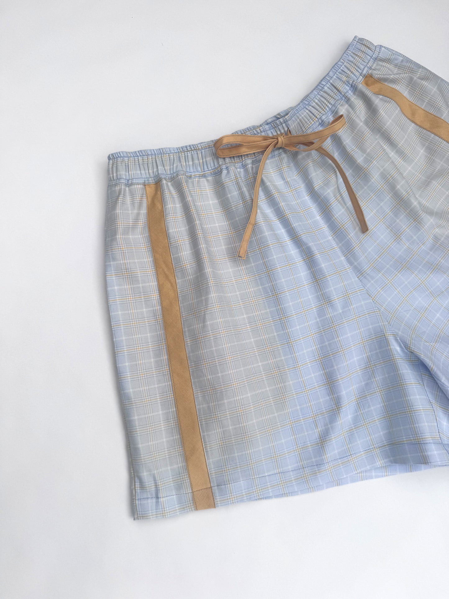 SANDRA SHORT - LIGHT BLUE CHECKS & YELLOW STRIPE - MAAT 2