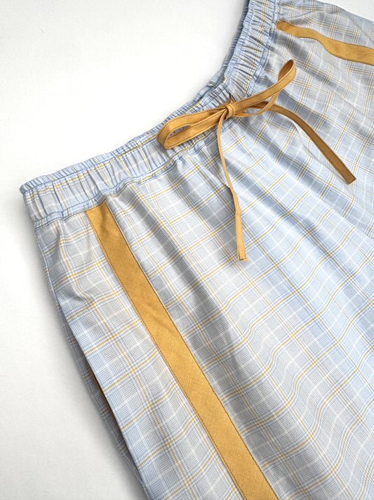SANDRA SHORT - LIGHT BLUE CHECKS & YELLOW STRIPE - MAAT 2