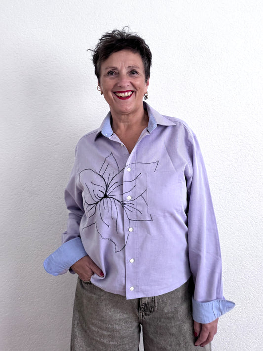 WEARABLE ART - SHIRT - LILAC & DARK BLUE