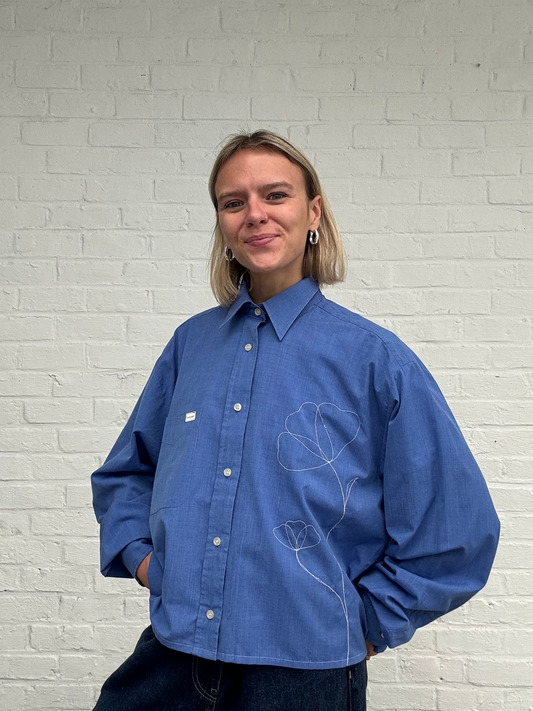 WEARABLE ART - SHIRT - CORNFLOWER BLUE & WHITE