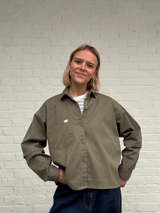 WEARABLE ART - SHIRT - OLIVE & BABY BLUE
